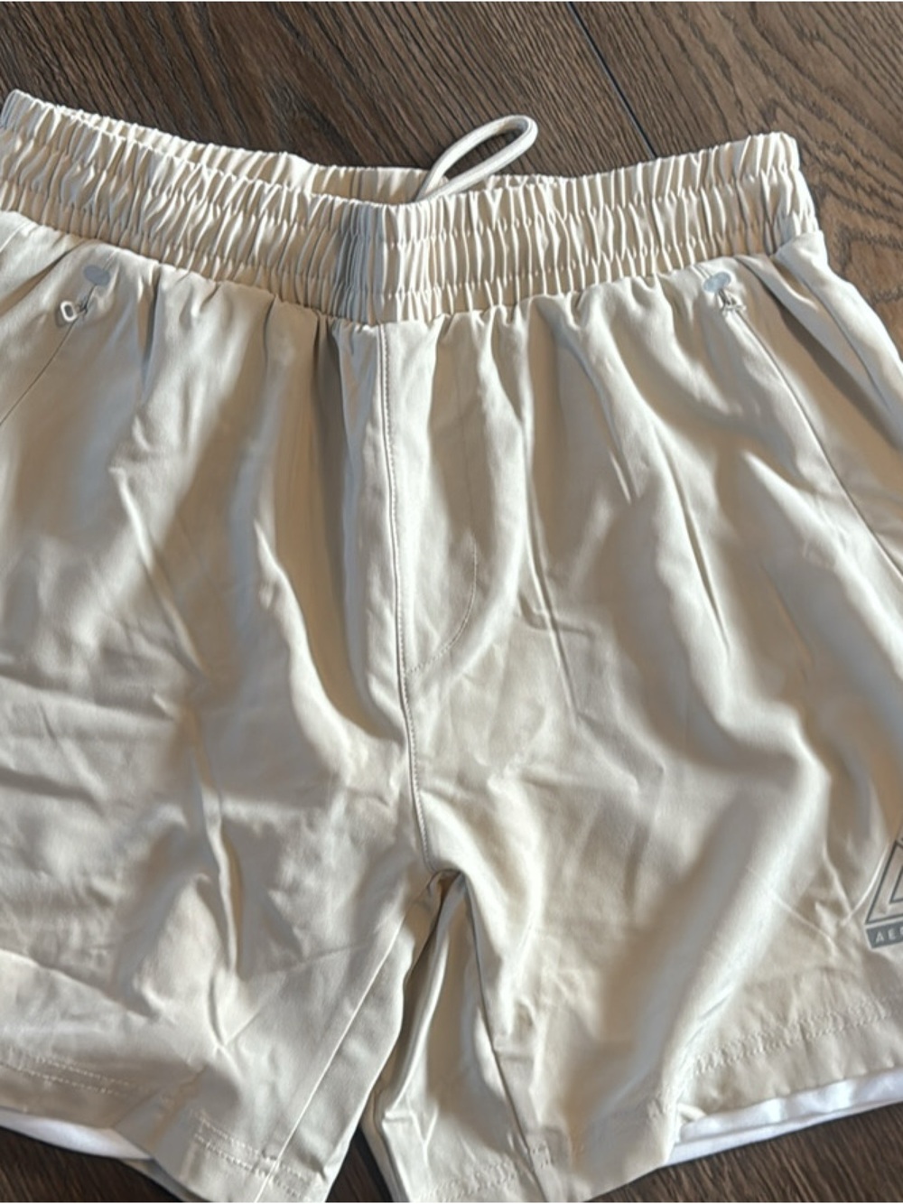 Aeropostale Men's Light Cream Athletic Shorts with Elastic Waist